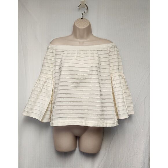 BCBGMAXARIA Eavan Off-the-Shoulder 3/4 Bell-Sleeve Top Size Medium - Picture 4 of 8